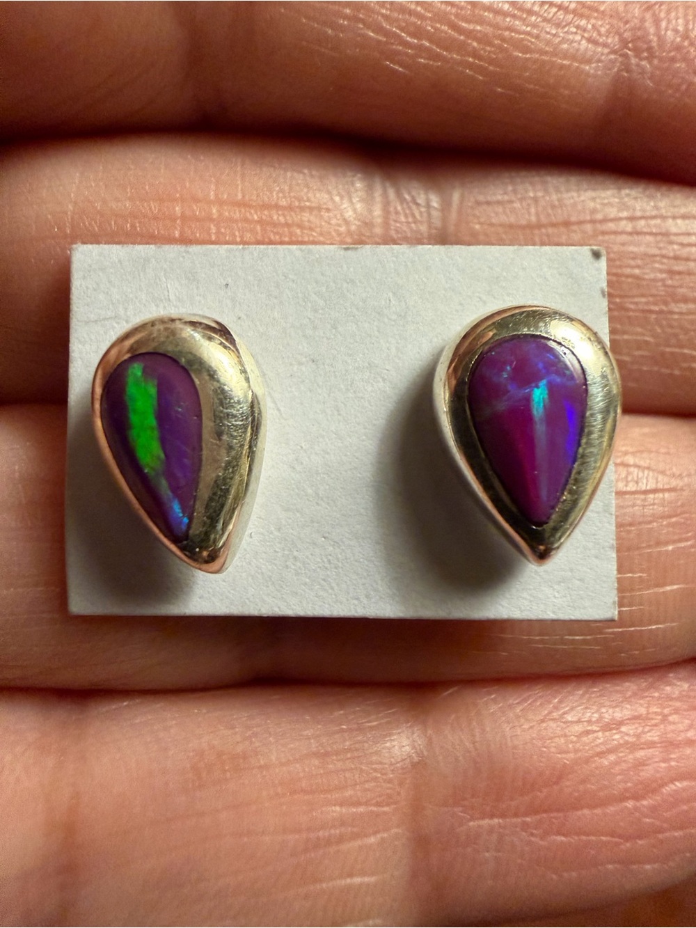 Sterling Silver 925 Balloon Teardrop Opal Stud Pierced Earrings New purple